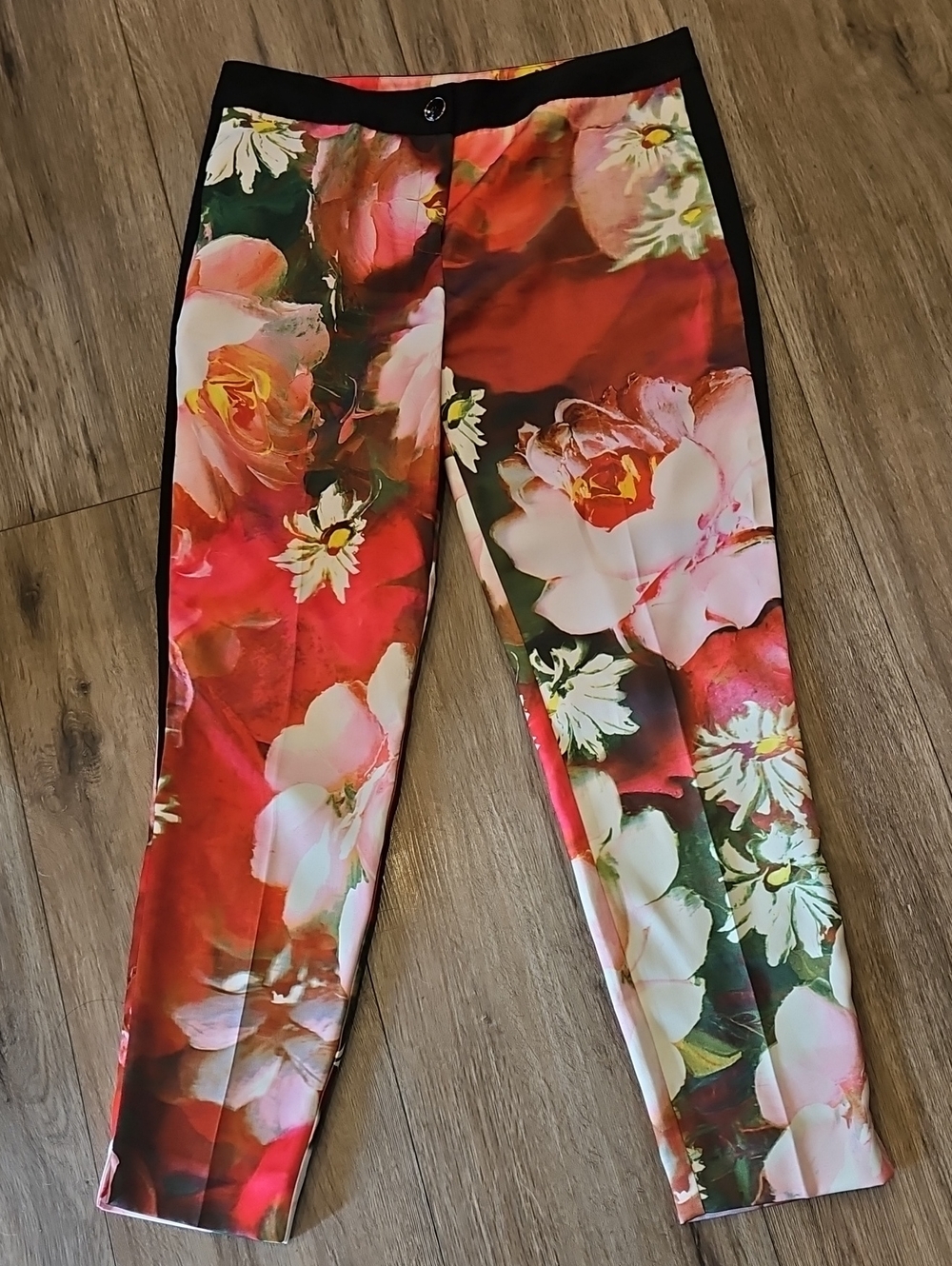 Ted Baker Tiina Floral Tuxedo Stripe Slim Ankle Pants Size 3 US 8 EUC